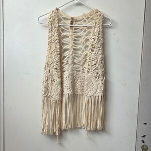 Cream Crochet Fringe Vest